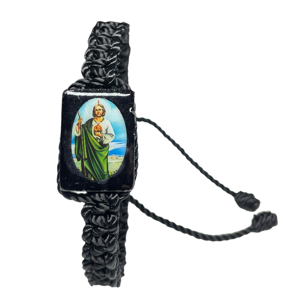 St Jude Knotted Rope Bracelet Black Adjustable Handmade Saint NEW